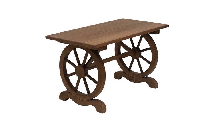 Outsunny Wagon Wheel Outdoor Coffee Table with Wood Top - Carbonised