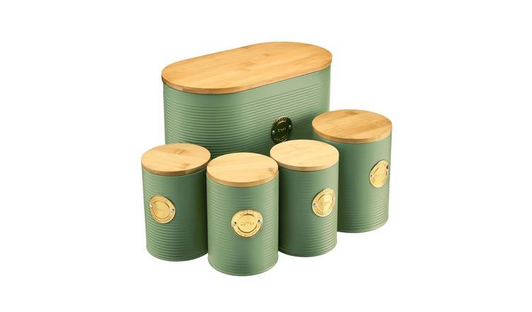 Cooks Professional 5 Piece Ribbed Kitchen Storage Set - Green/Gold