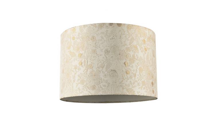 Happy Homewares Chic Textured Off-Cream Jacquard Drum Lampshade - 30cm