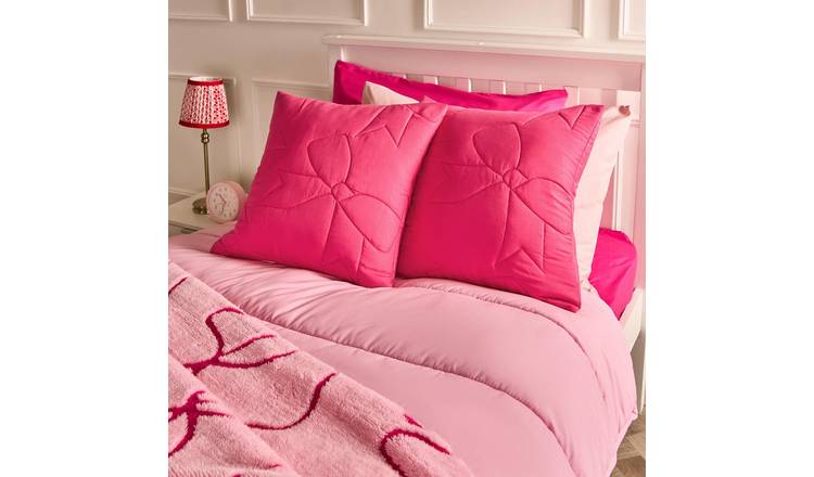 OHS 2 Pack Bows Quilted Cushion Covers 45 x 45cm - Hot Pink
