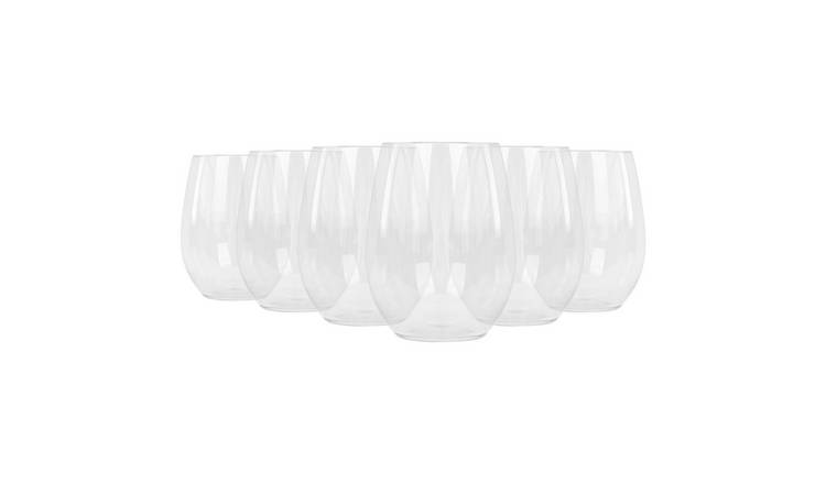 Argon Tableware Reusable Plastic Stemless Wine Glasses -  Pack of 6