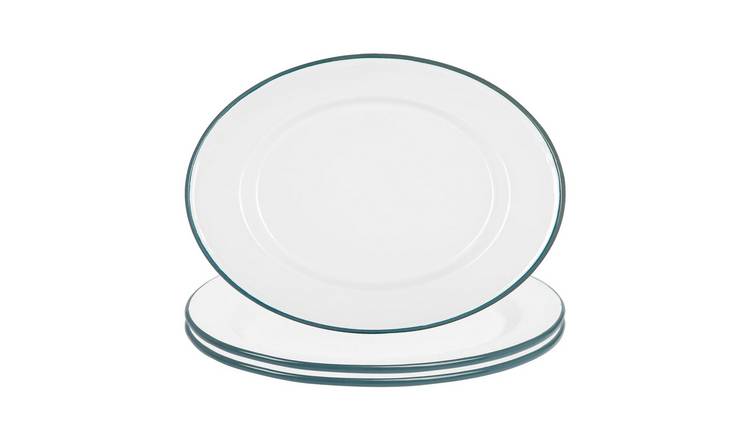 Argon Tableware White Enamel Serving Platters- Green - Set of 3