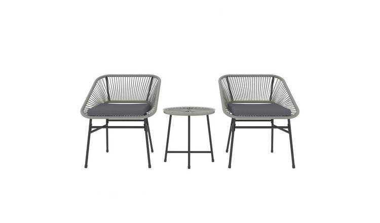 Outsunny 3 Piece Rattan Garden Bistro Set with Cushions - Light Grey