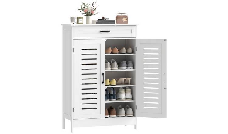 HOMCOM 5 Tier Shoe Storage with Louvered Doors - White