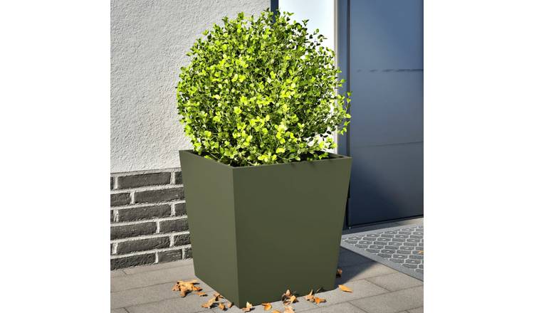 Walplus Pack of 2 Steel Garden Planter - Olive Green - 50 x 50 x 50 cm
