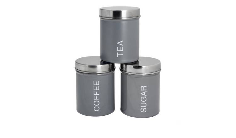 Harbour Housewares Round Metal Kitchen Tea Coffee Sugar Canisters - Grey