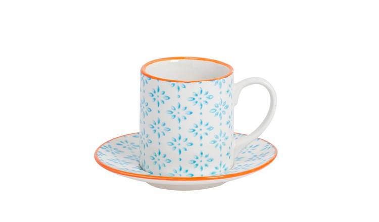 Nicola Spring Hand-Printed Espresso Cup & Saucer Set - 65ml - Blue