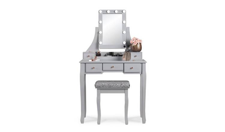 CARME Home Arianna Deluxe Dreing Table With Hollywood Mirror Lights - Grey