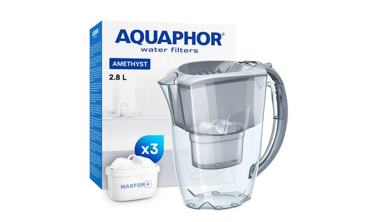 AQUAPHOR Amethyst 2.8L Water Filter Jug with 3 Maxfor+ Cartridges - Grey