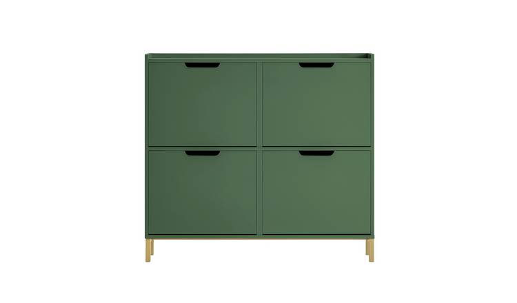 SoBuy 4 Flip Drawer Narrow Hallway Storage Shoe Cabinet - Dark Green