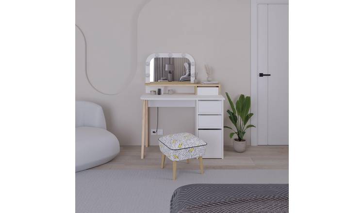 Decortie Avien Wood Effect Dressing Table with Mirror - Gold Marble Effect