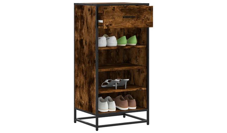 Walplus Engineered Wood Shoe Cabinet - Smoked Oak - 48 x 38 x 97.5 cm