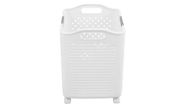Living and Home Foldable Laundry Basket on Wheels - White