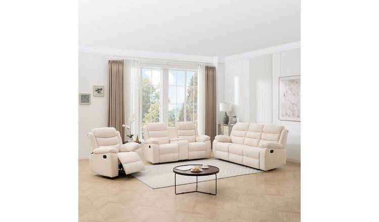 Furniture Online Boston Manual Recliner Fabric 1+2+3 Seater Sofa Set - Beige