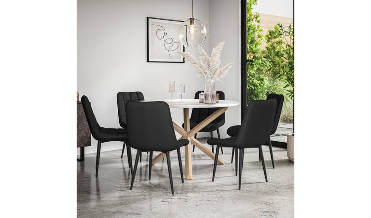 Furniture Online Malvern Nova Marble Top Dining Table & 6 Black Chairs