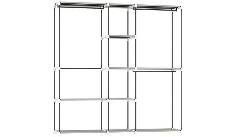 HOMCOM Open Wardrobe with 8 Shelves and 3 Hanging Rails - Light Grey