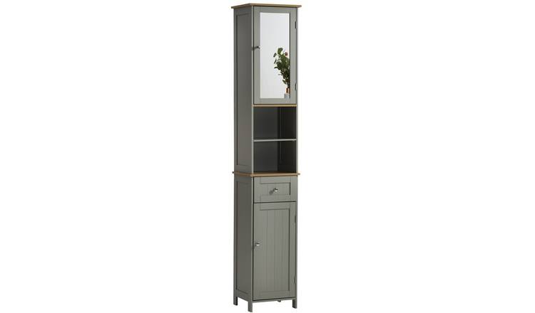 Bath Vida Priano 2 Door Tall Cabinet With Mirror - Grey and Oak