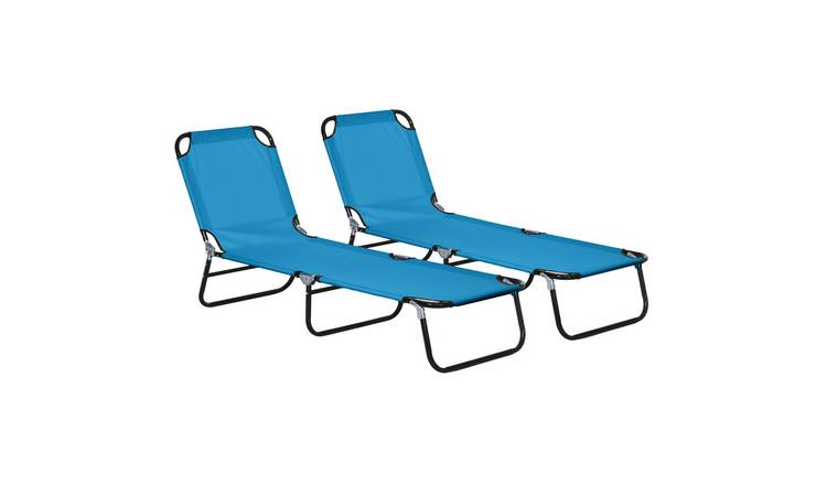 Outsunny Foldable Reclining Garden Sun Lounger- Sky Blue