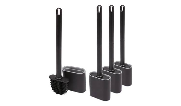 Harbour Housewares Wall-Mounted Toilet Brushes and Holders Set Black - Set of 4