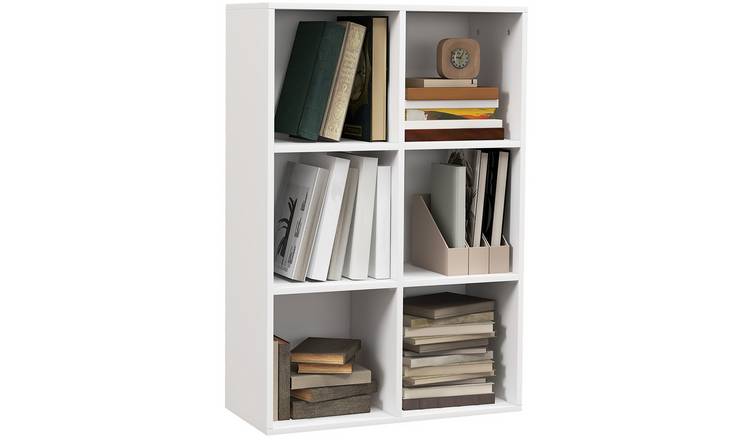 HOMCOM 3 Tier Modern 6 Cubes Freestanding Storage Bookcase - White