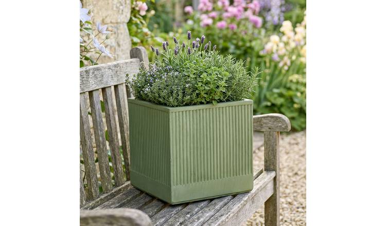Dibor Small Fibre Clay Outdoor Garden Planter – Sage Green