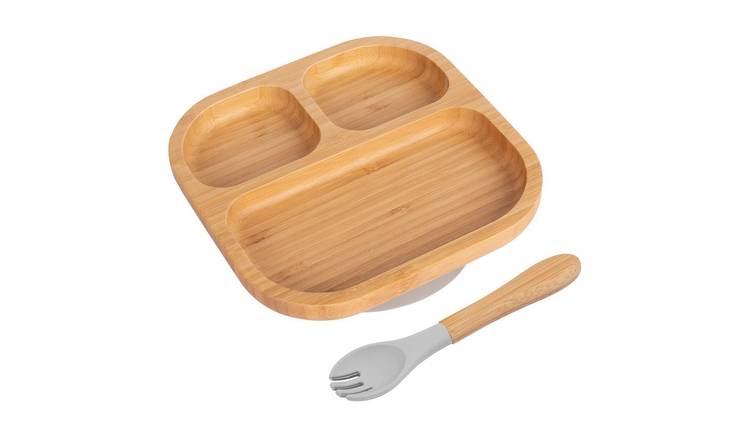 Tiny Dining Bamboo Segmented Baby Weaning Plate & Fork Set - Grey