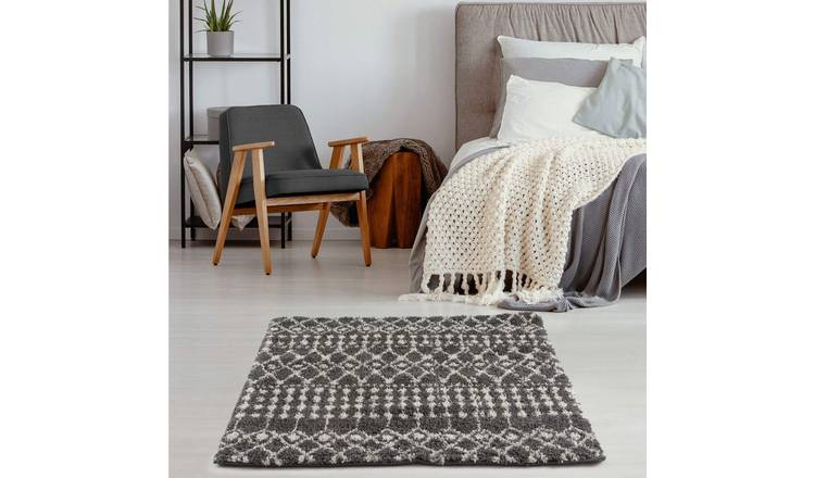 The Rugs Dark Grey Moroccan Shaggy Tribal Square Rug - 120 x 120cm