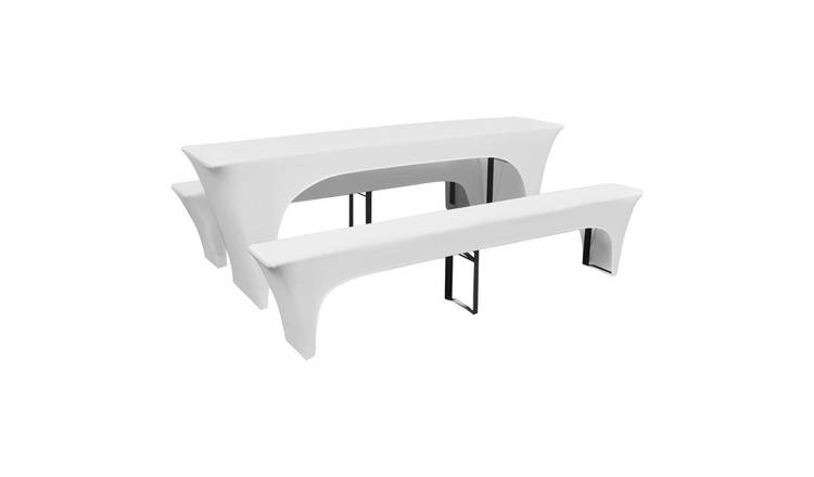 Walplus Slipcovers for Beer Table and Benches Stretch - White - 220 x 70 x 80 cm