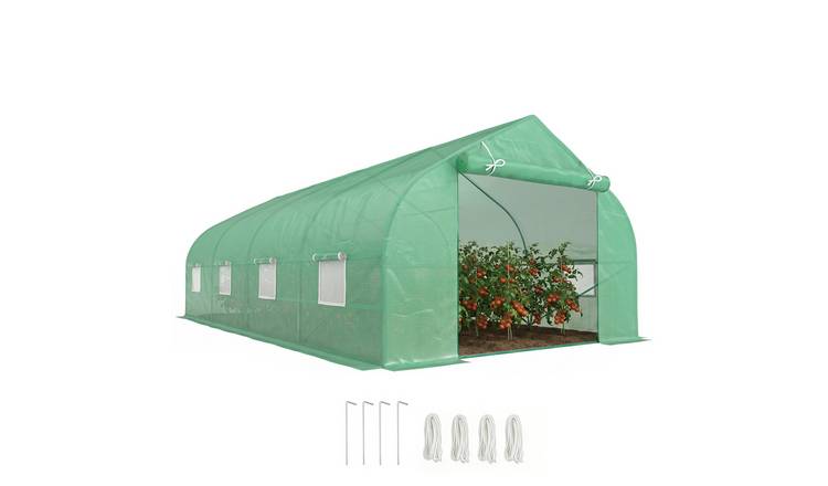 Outsunny Polytunnel Greenhouse with Windows and Door - Green