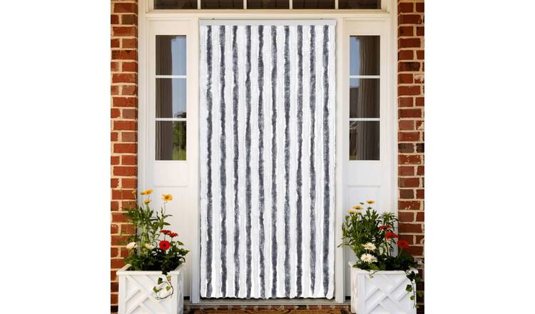 Walplus Chenille Insect Door Curtain - Grey and White - 90 x 200 cm