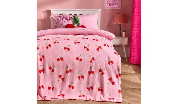 OHS Cherry Print Ultra Soft Blanket Throw 125 x 150cm - Pink