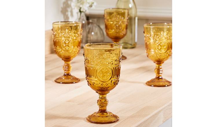 Dibor Set of 4 Parisian 300ml Glass Wine Glasses - Amber