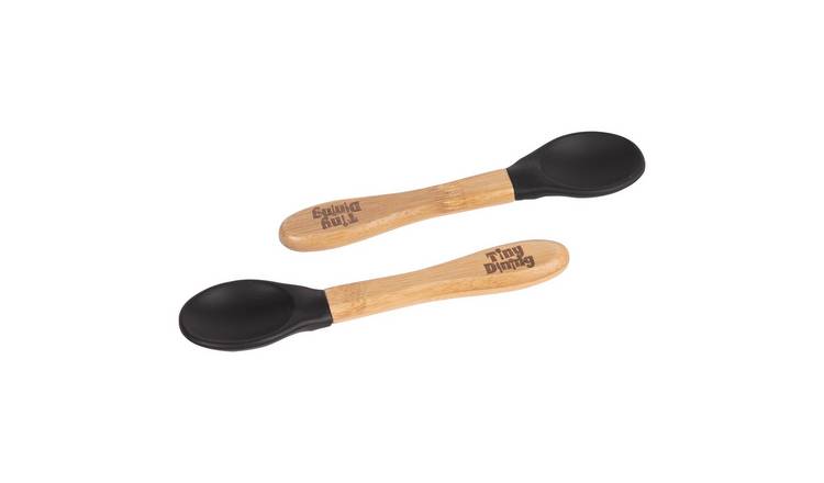 Tiny Dining Children's Bamboo Silicone Tip Spoons - Black - Pack of 2