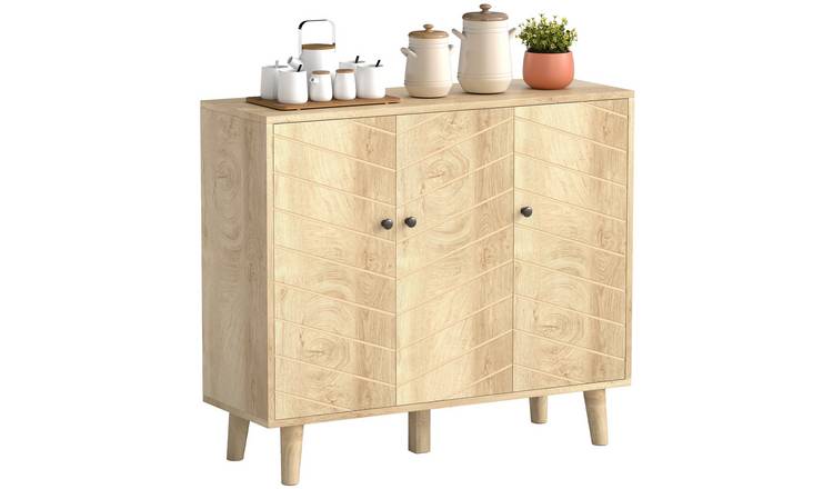 HOMCOM 3 Doors Wooden Sideboard - Natural Wood