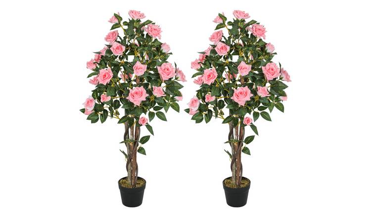 HOMCOM Set of 2 Artificial Rose Trees - Pink