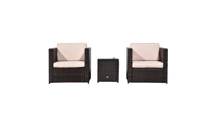 Outsunny 3 Piece Rattan Garden Bistro Set with Cushions - Brown