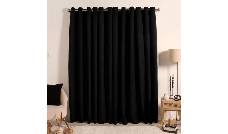 OHS Plain Boucle Eyelet Curtains 168 x 183cm - Black