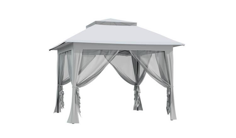 Outsunny Steel Pop Up Netting Gazebo – Light Grey
