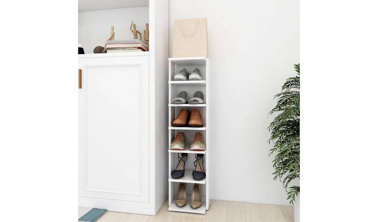 Walplus Engineered Wood Shoe Cabinet - White - 27.5 x 27 x 102 cm