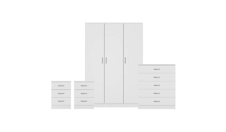 Vida Designs Riano Bedroom Set (Bedsides, 5 Drawer Chest, 3 Door Wardrobe)-White