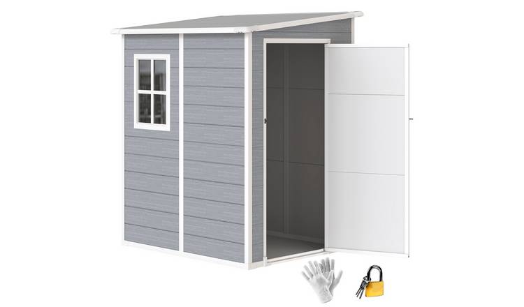 Outsunny Plastic Garden Shed with Floor for Patio Lawn Outdoor - Grey