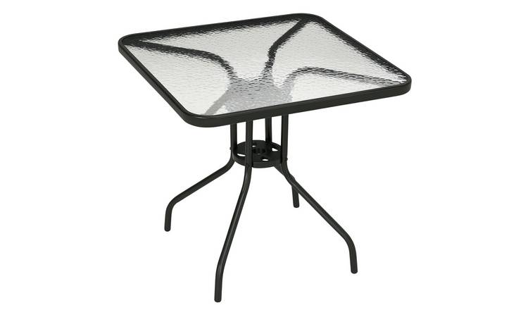 Outsunny Square Dining Table with Parasol Holewith Tempered Glass Top - Black