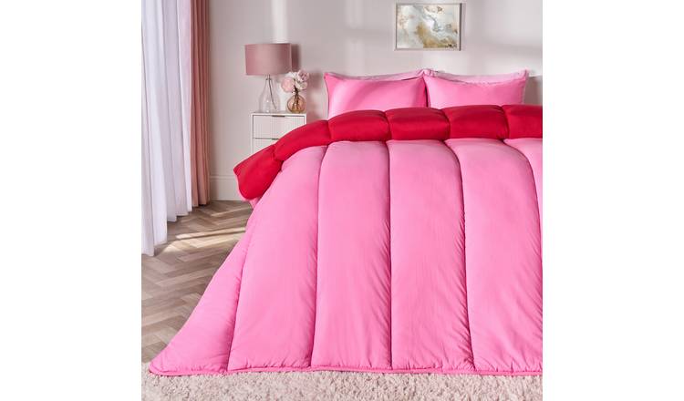 OHS Reversible 10.5 Tog Coverless Duvet Set Bedding - Hot Pink/Red - King