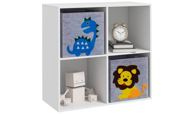 ZONEKIZ 4 Cubes Fabric Storage Boxers with Two Non Woven Fabric Drawers - White