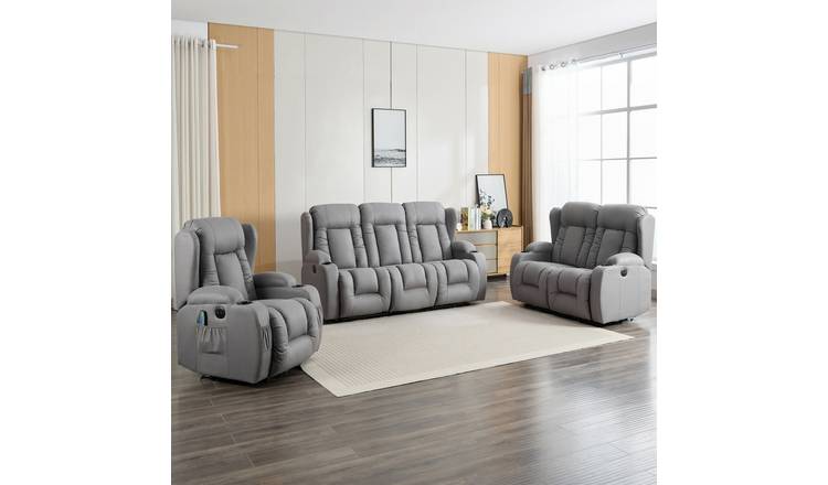 Furniture Online Caesar Electric Recliner Fabric 1+2+3 Seater Sofa Set - Grey