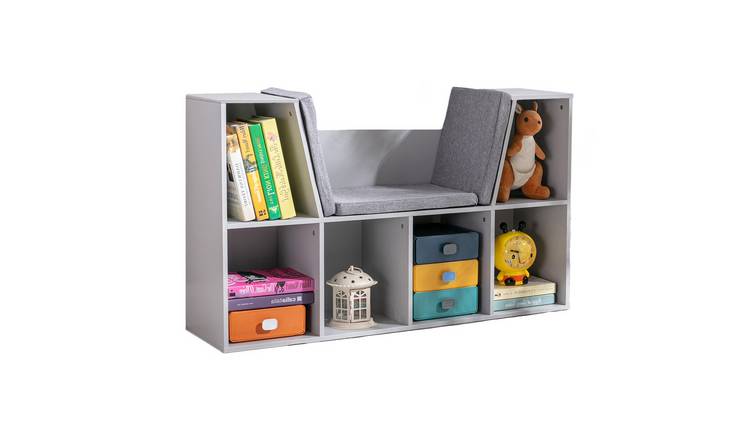 HOMCOM Six Compartments Storage Cabinet Kids Bookcase for Toys Books - Grey