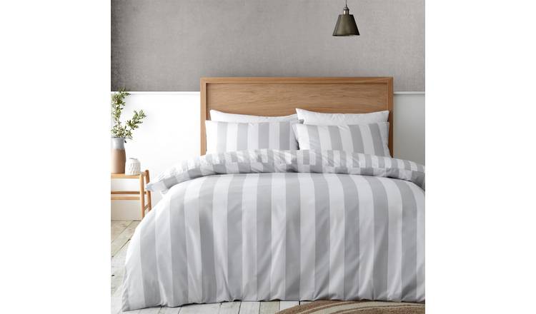 Catherine Lansfield Cove Stripe Duvet Cover Set - King - Silver Grey