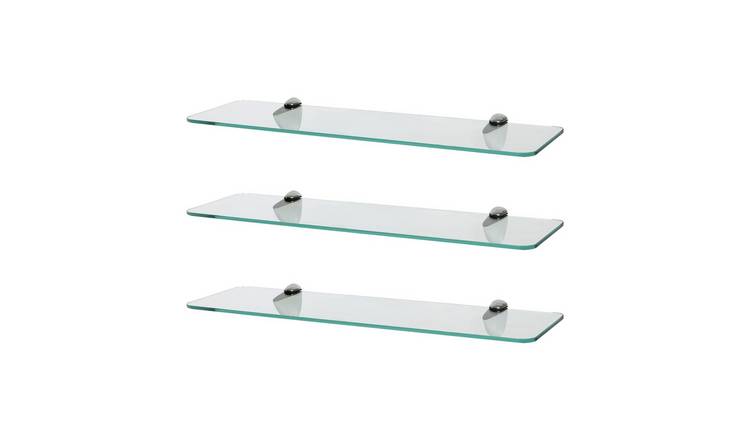 Harbour Housewares Rounded Glass Bathroom Shelf Set - Chrome - Set of 3