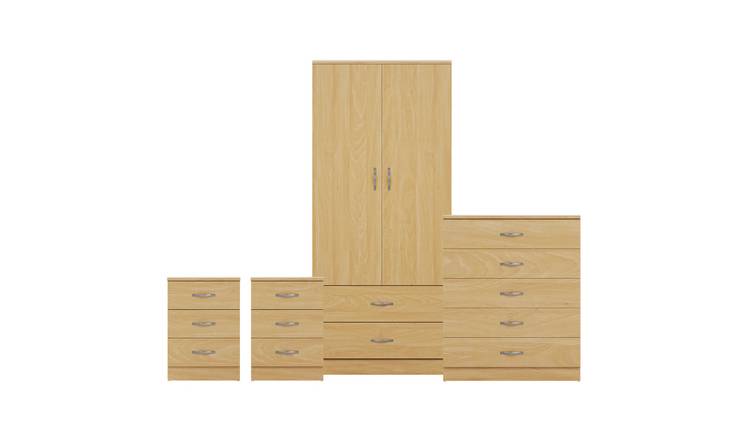 Vida Designs Riano Bedroom Set (Bedsides, 5 Drawer Chest, 2x2 Wardrobe) - Pine