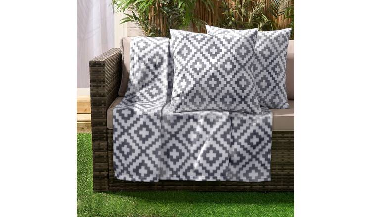 OHS Geo Print Polar Fleece Blanket Throw 120 x 150cm - Grey